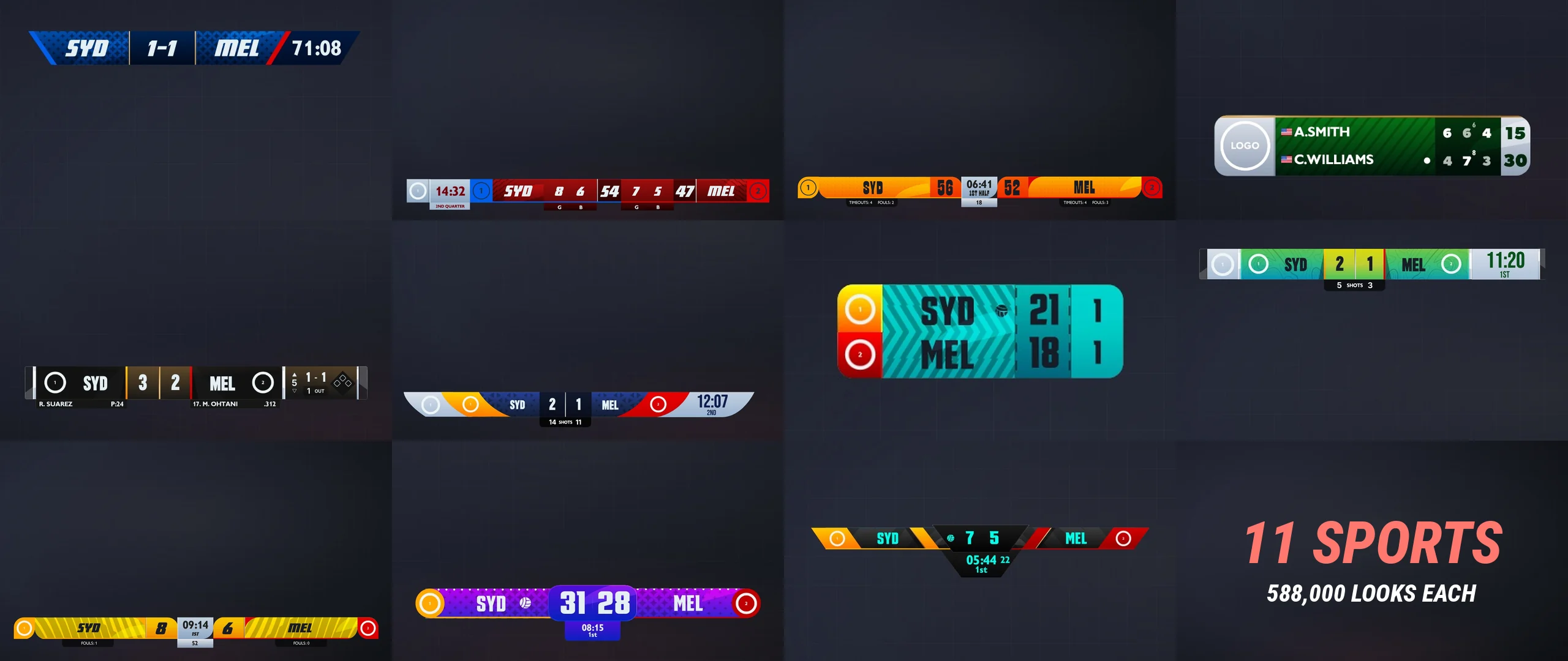 Out-of-the-box Themes: graphics for eleven sports, zero design time