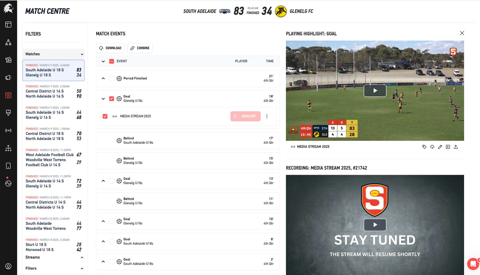 Every SANFL Competition, Live and Automated