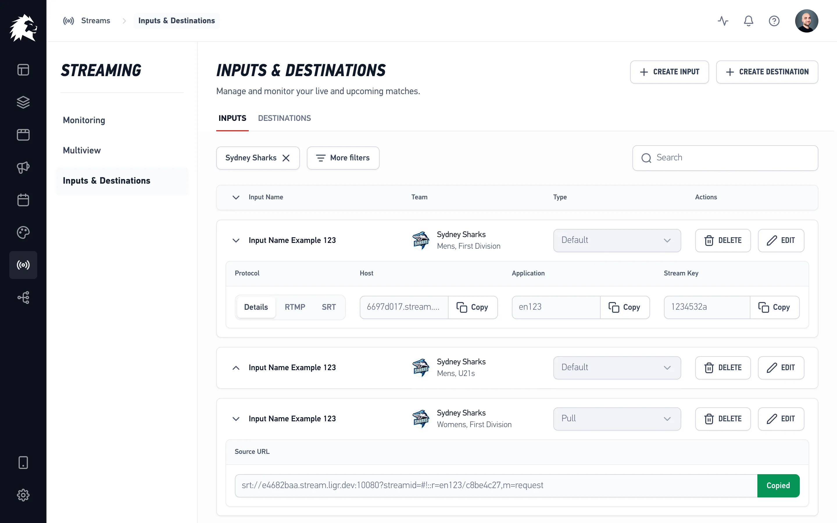 Inputs and destinations: ingest and delivery