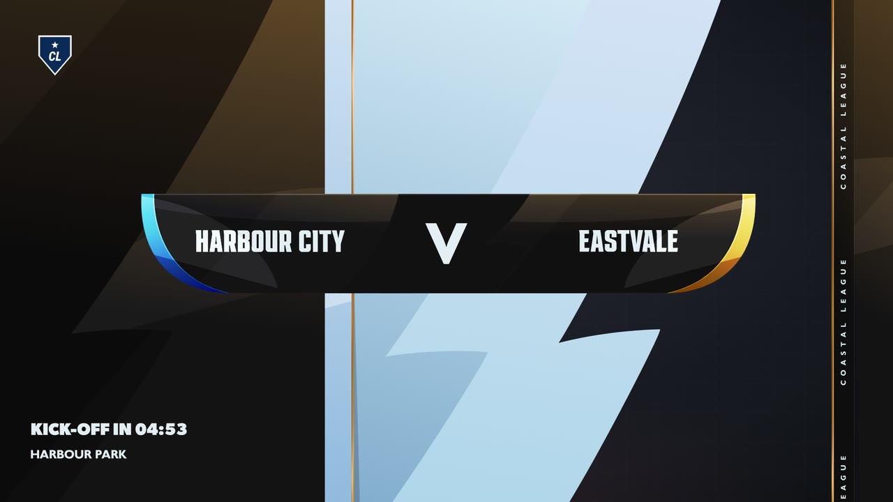 Football: Match ident, kick-off countdown. Stock theme, demo data.